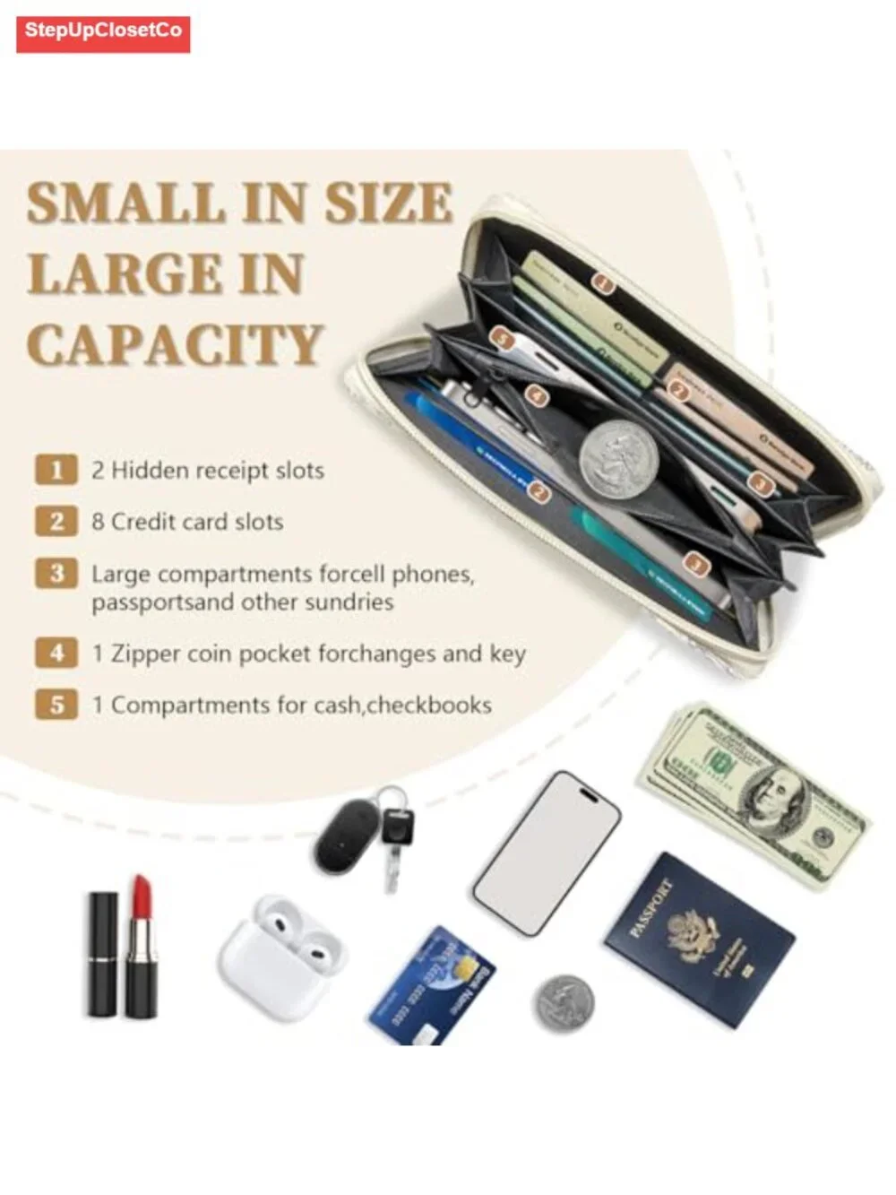 Women RFID Blocking Wristlet Wallet with 8 Card Slots Detachable Wrist Strap